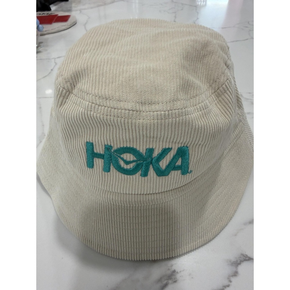 HOKA Bucket Hat Mens One Size Beige Corduroy Summer Mile Club Embroidered Logo